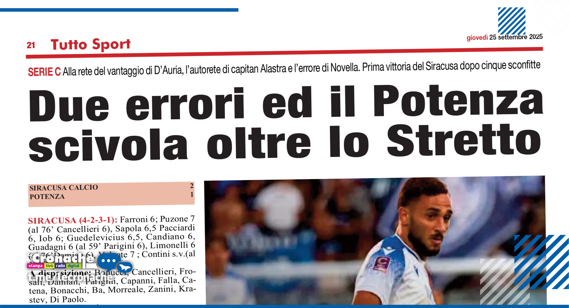 DUE ERRORI ED IL POTENZA SCIVOLA