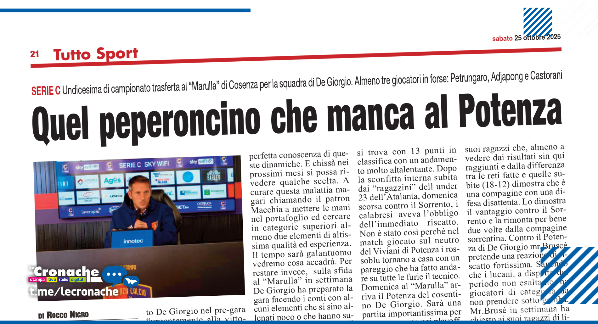 QUEL PEPERONCINO CHE MANCA AL POTENZA