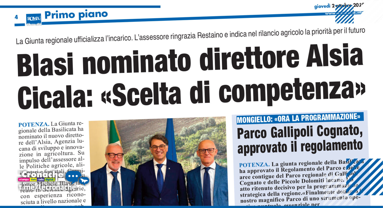 BLASI NOMINATO DIRETTORE ALSIA