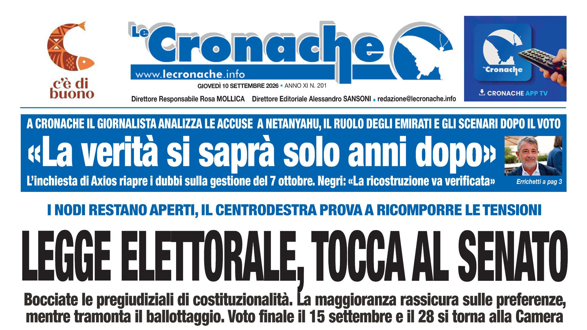 LA RASSEGNA STAMPA DEL 10 SETTEMBRE 2026