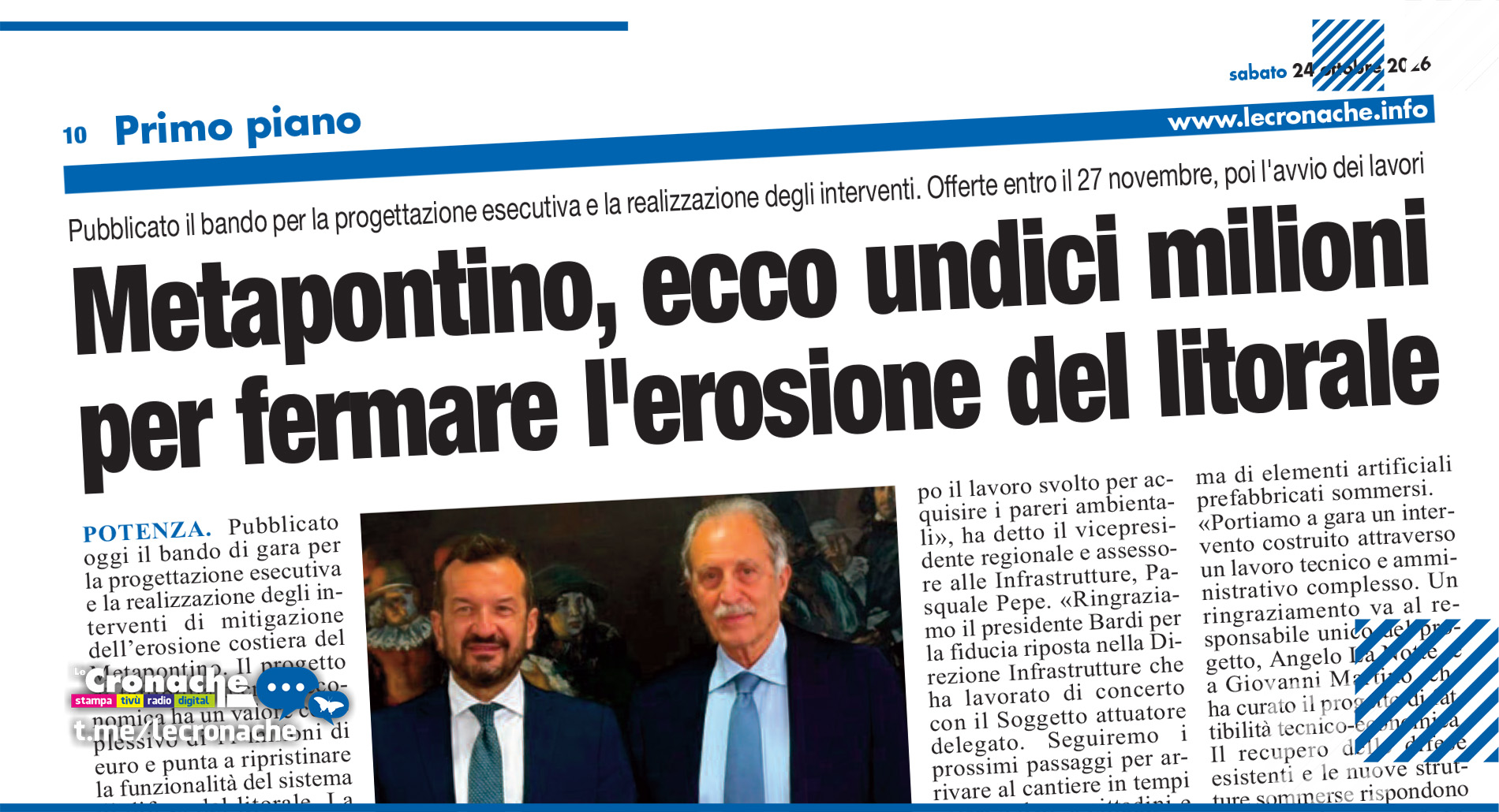 METAPONTINO, ECCO UNDICI MILIONI PER FERMARE L'EROSIONE DEL LITORALE
