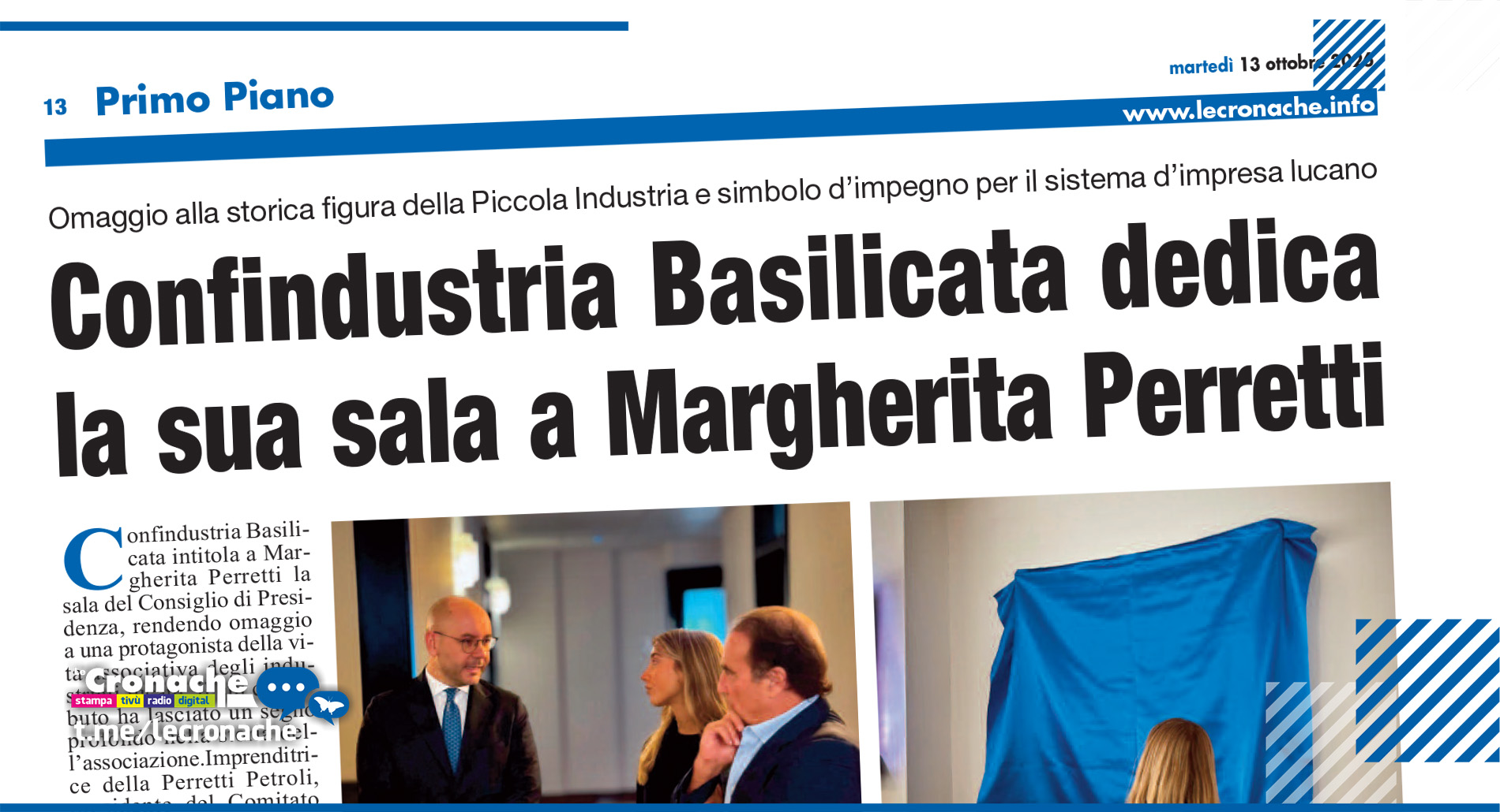 CONFINDUSTRIA BASILICATA DEDICA LA SUA SALA A MARGHERITA PERRETTI