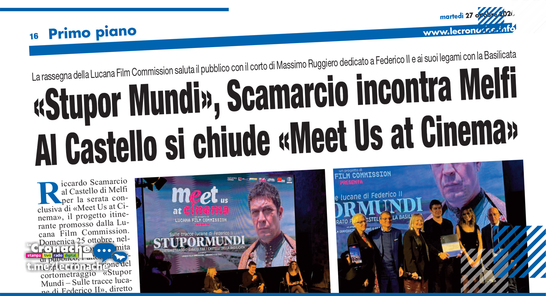 SCAMARCIO INCONTRA MELFI AL CASTELLO SI CHIUDE «MEET US AT CINEMA»