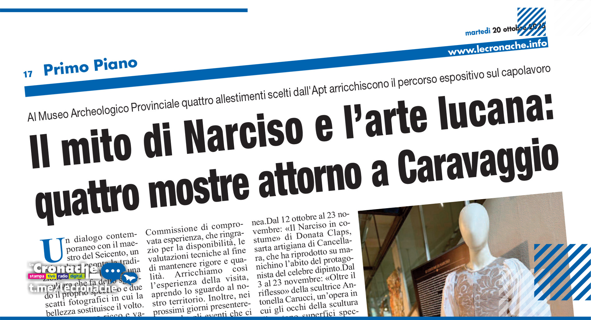 IL MITO DI NARCISO E L’ARTE LUCANA: QUATTRO MOSTRE ATTORNO A CARAVAGGIO