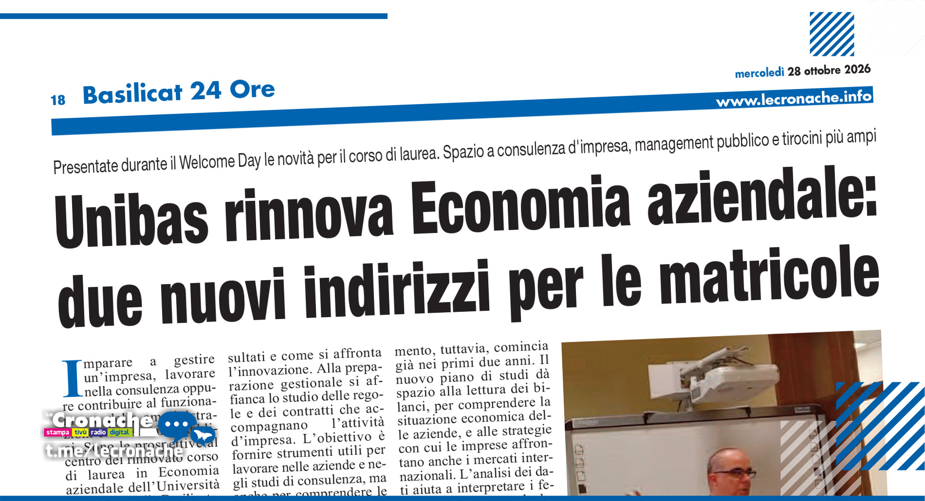 UNIBAS RINNOVA ECONOMIA AZIENDALE: DUE NUOVI INDIRIZZI PER LE MATRICOLE