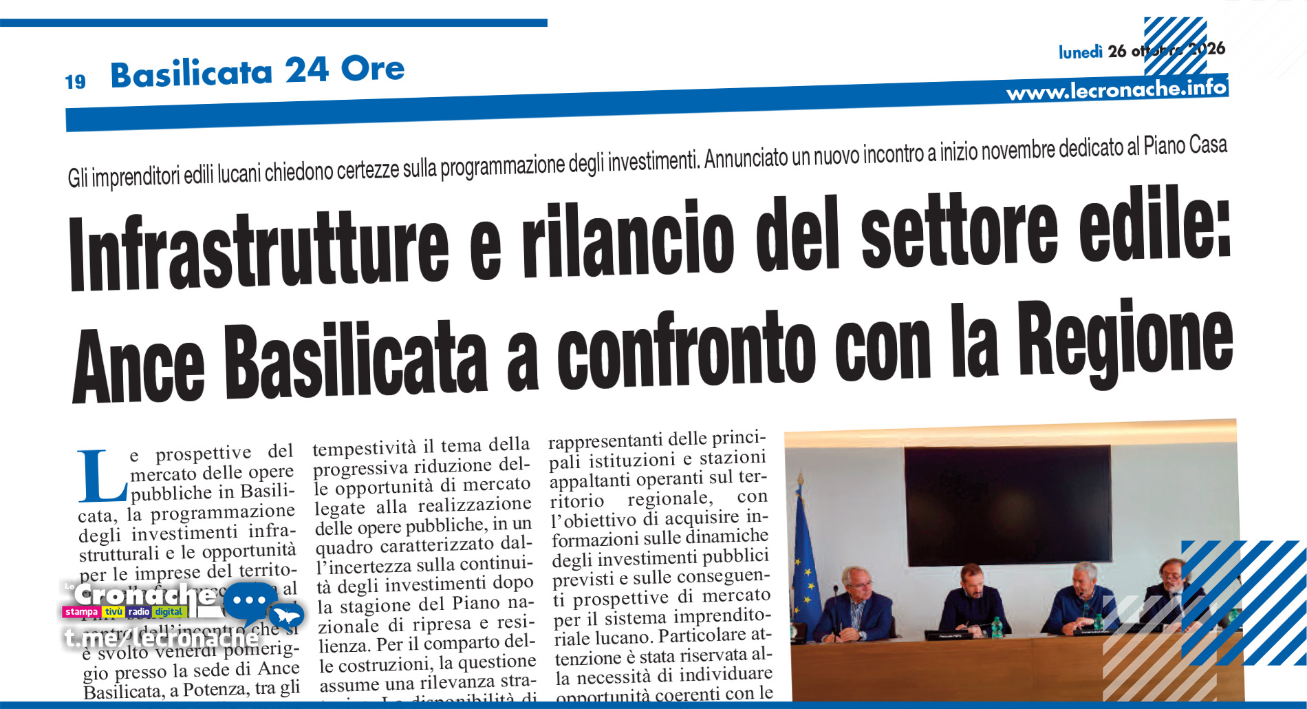 INFRASTRUTTURE E RILANCIO DEL SETTORE EDILE: ANCE BASILICATA A CONFRONTO CON LA REGIONE