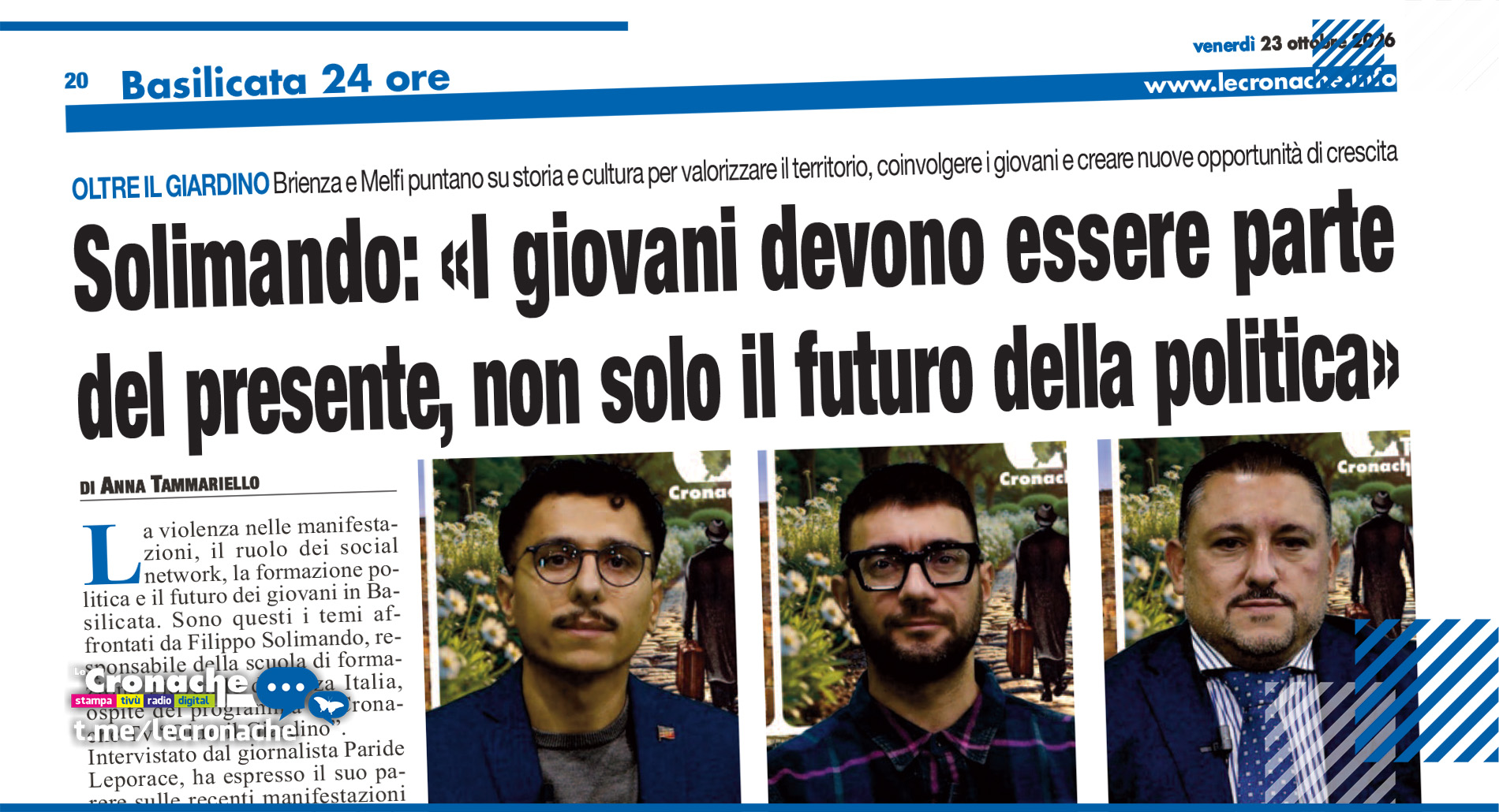 SOLIMANDO: «I GIOVANI DEVONO ESSERE PARTE DEL PRESENTE, NON SOLO IL FUTURO DELLA POLITICA»