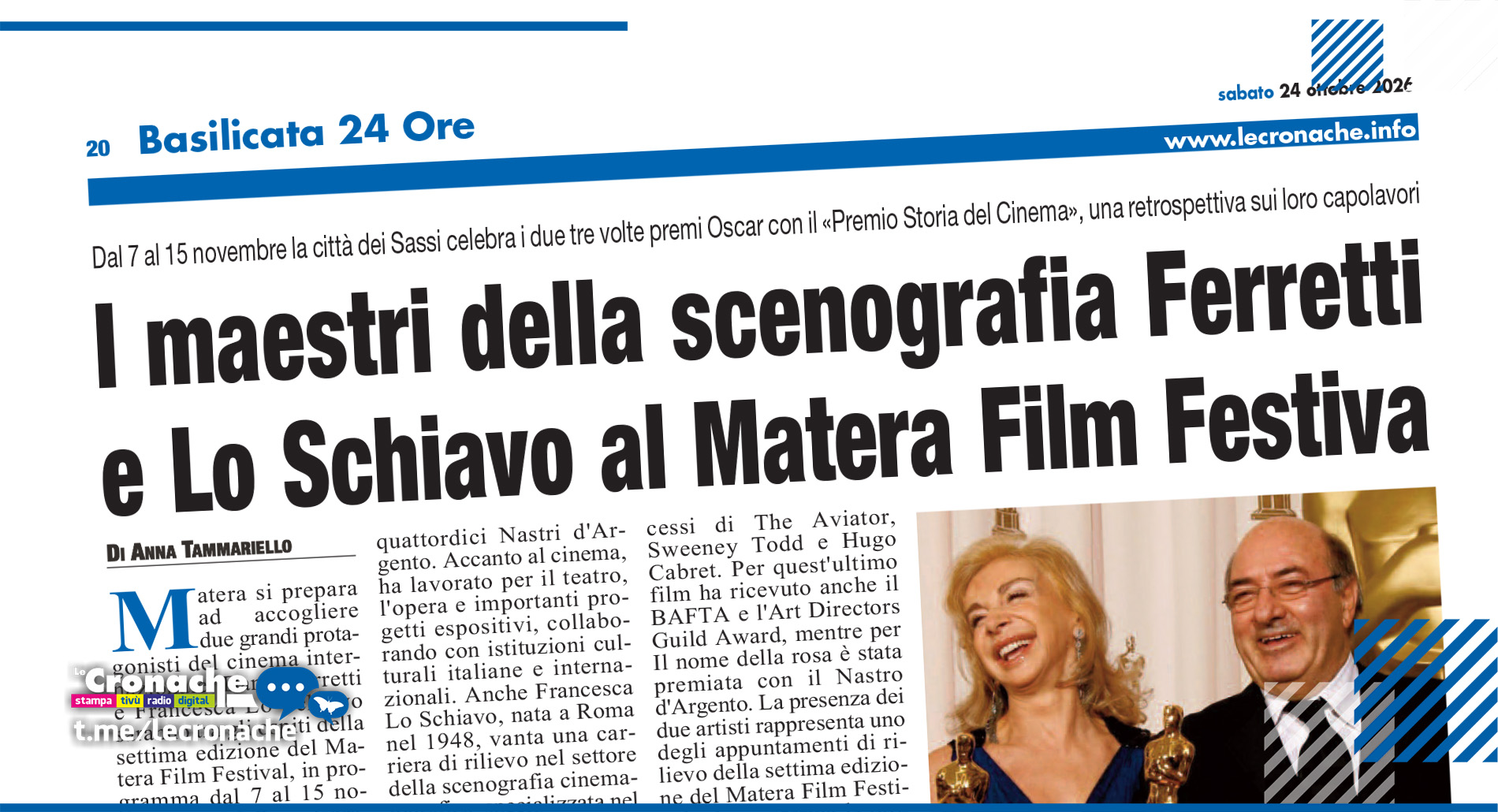 I MAESTRI DELLA SCENOGRAFIA FERRETTI E LO SCHIAVO AL MATERA FILM FESTIVA