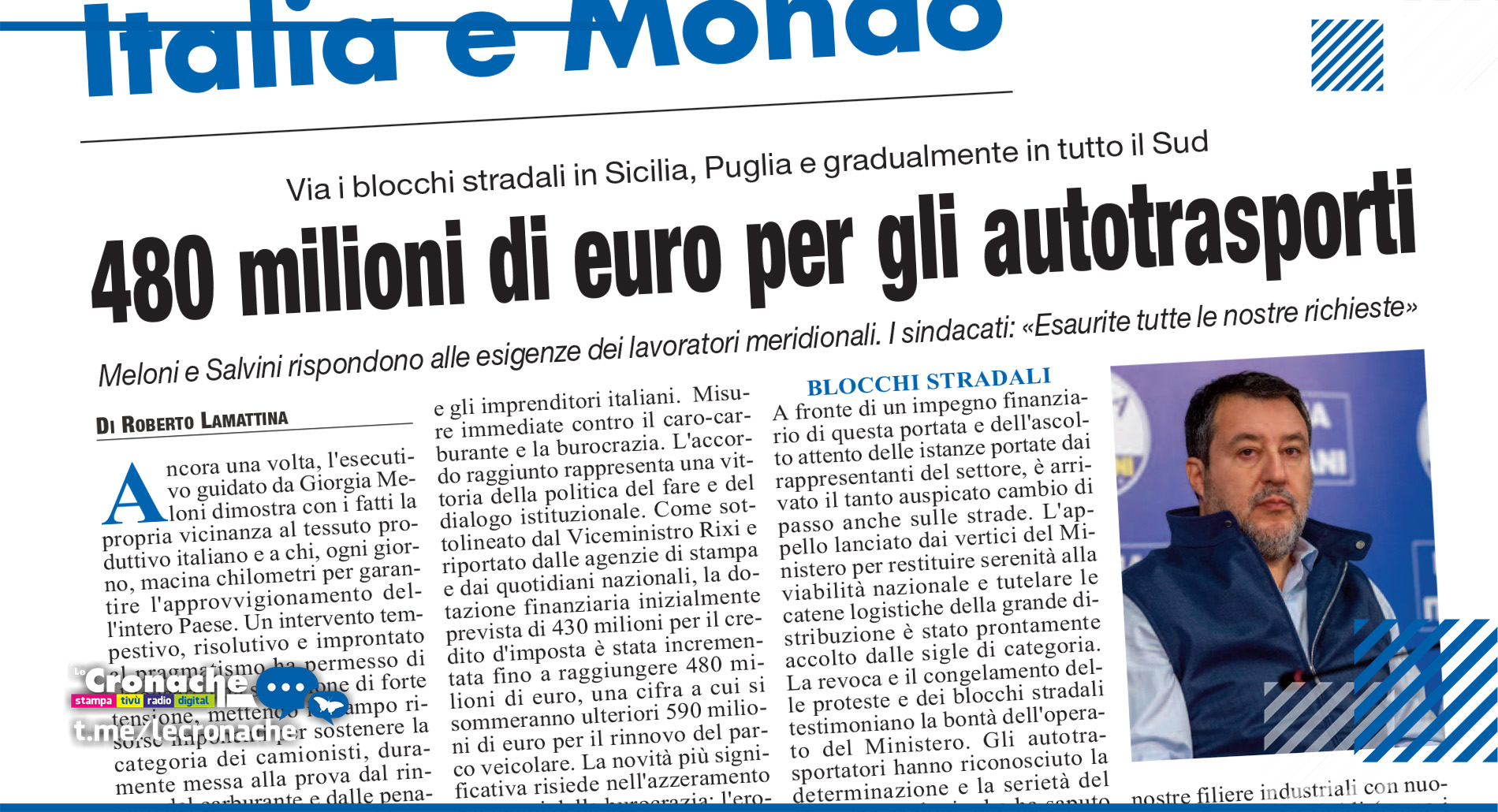 480 MILIONI PER GLI AUTOTRASPORTI