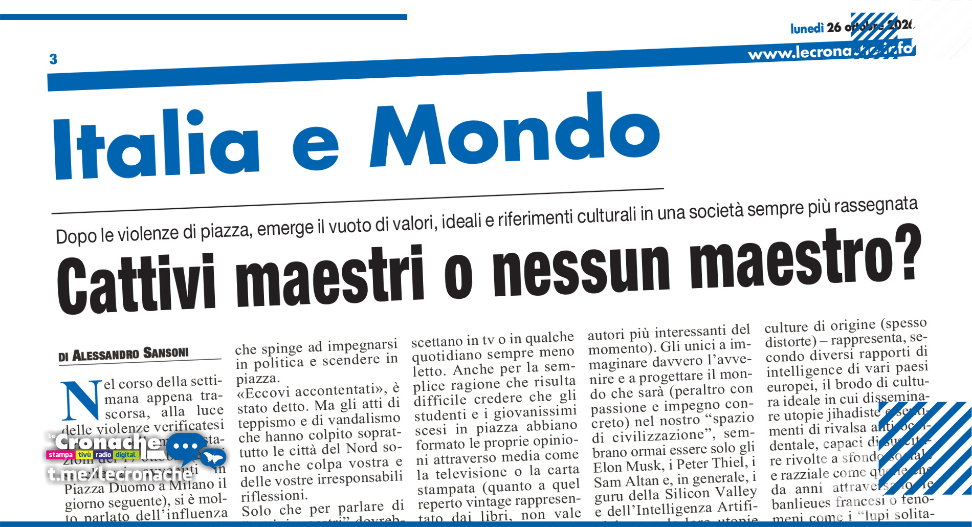 CATTIVI MAESTRI O NESSUN MAESTRO?