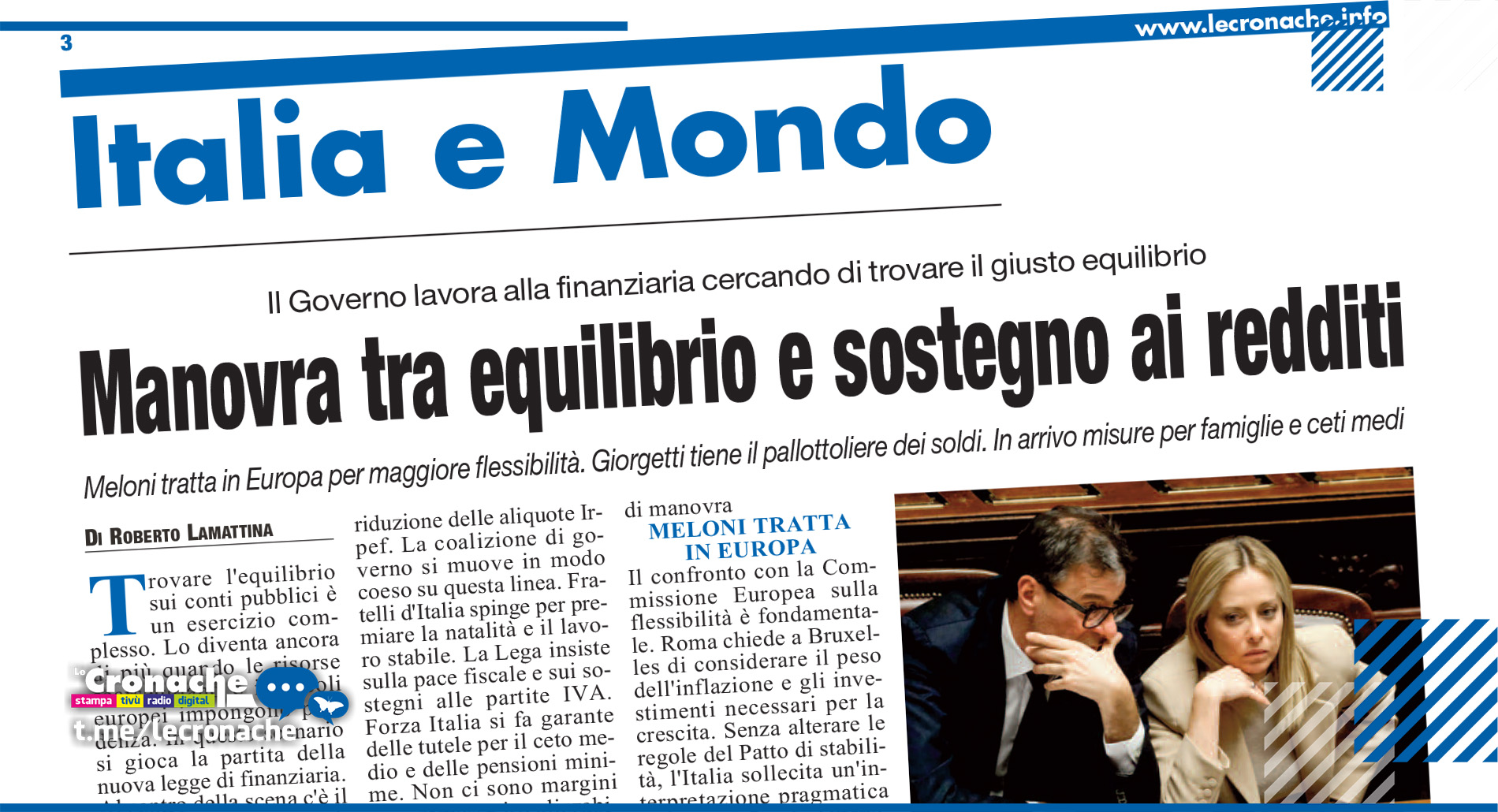 MANOVRA TRA EQUILIBRIO E SOSTEGNO AI REDDITI