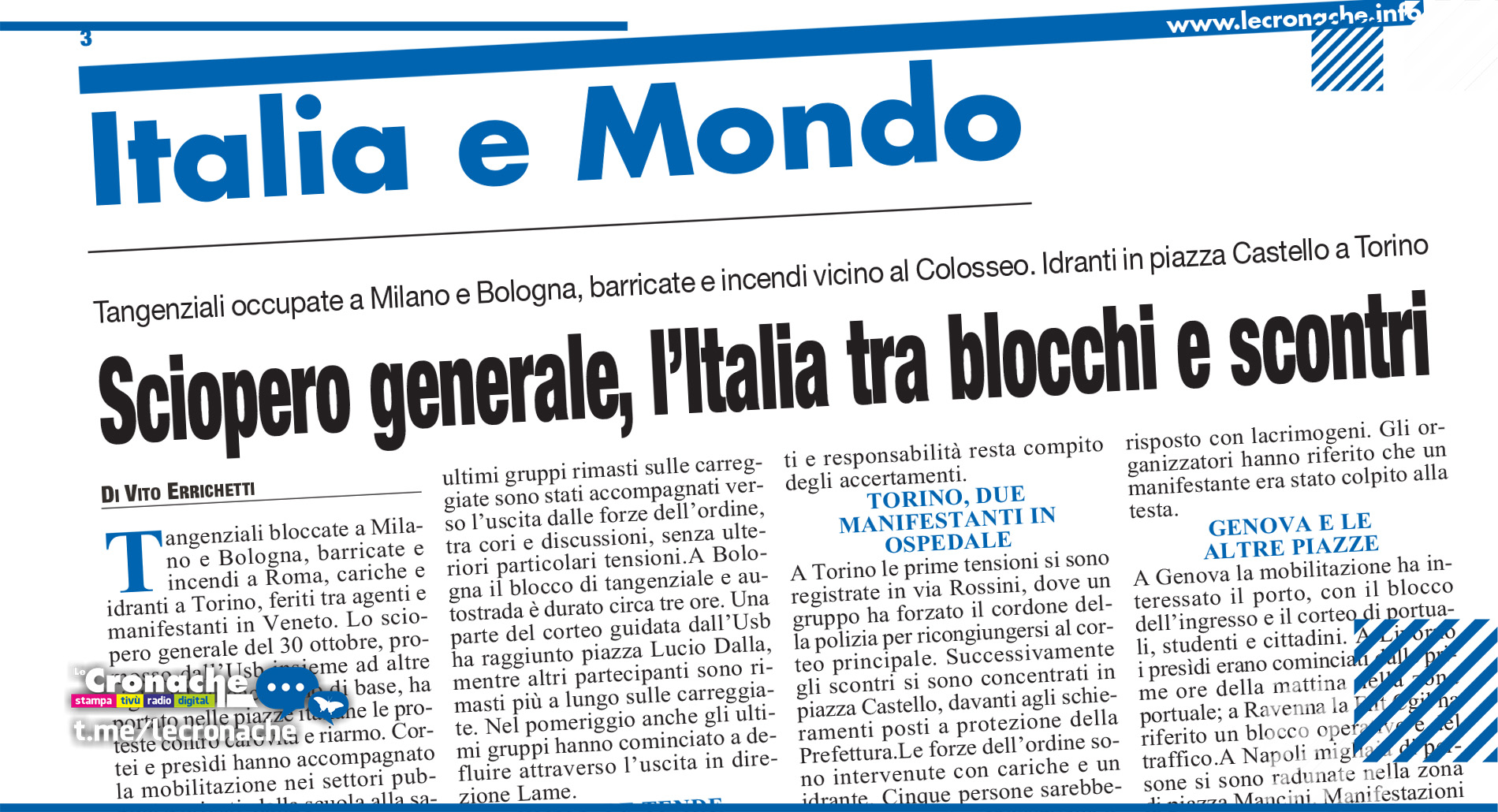 SCIOPERO GENERALE, L’ITALIA TRA BLOCCHI E SCONTRI