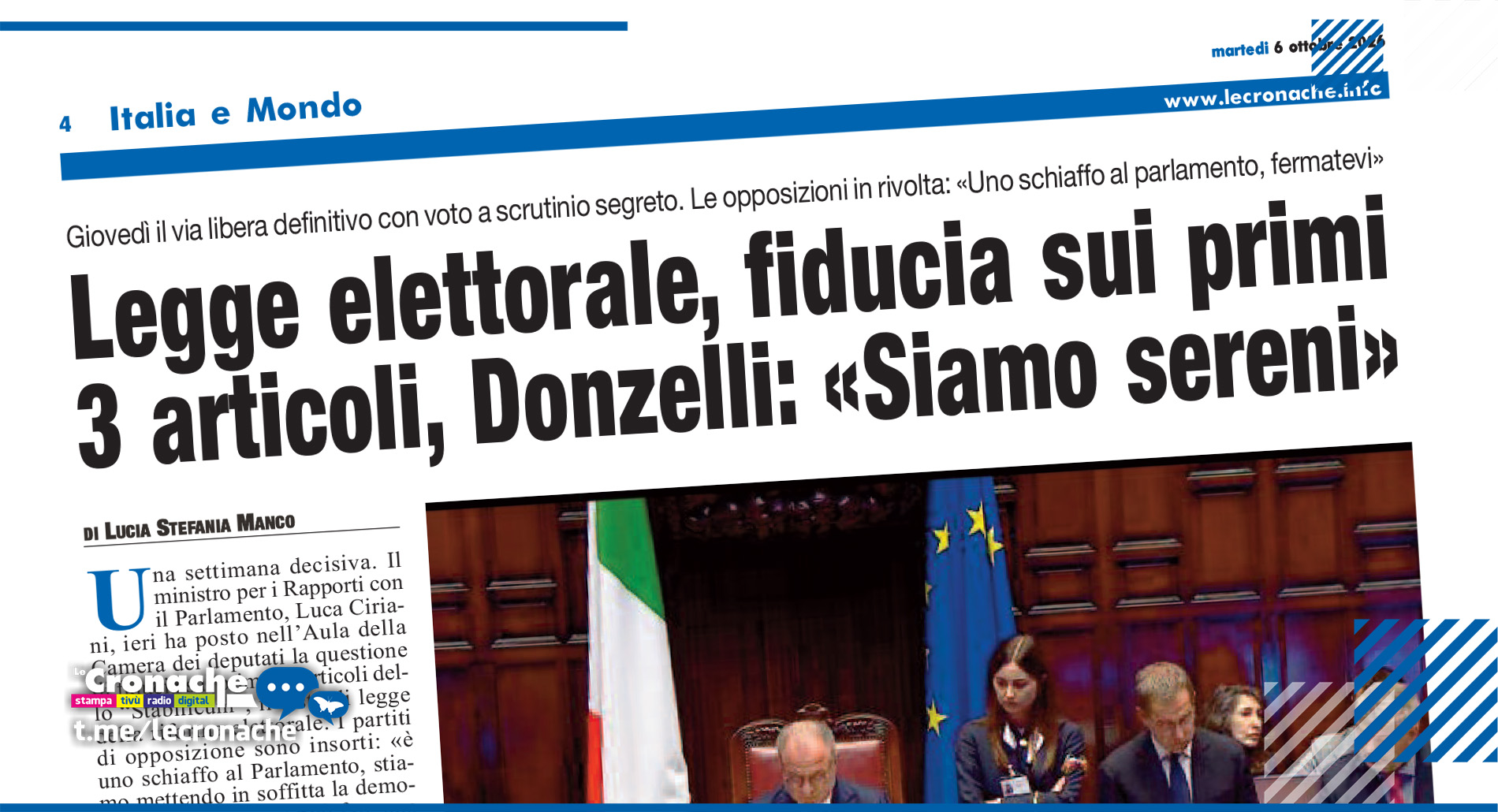 LEGGE ELETTORALE, DONZELLI: «SIAMO SERENI»
