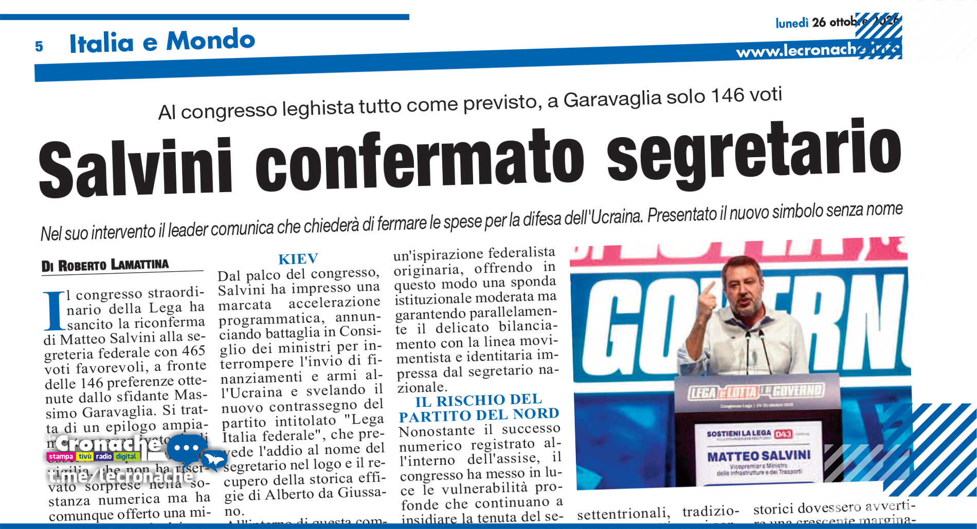 SALVINI CONFERMATO SEGRETARIO