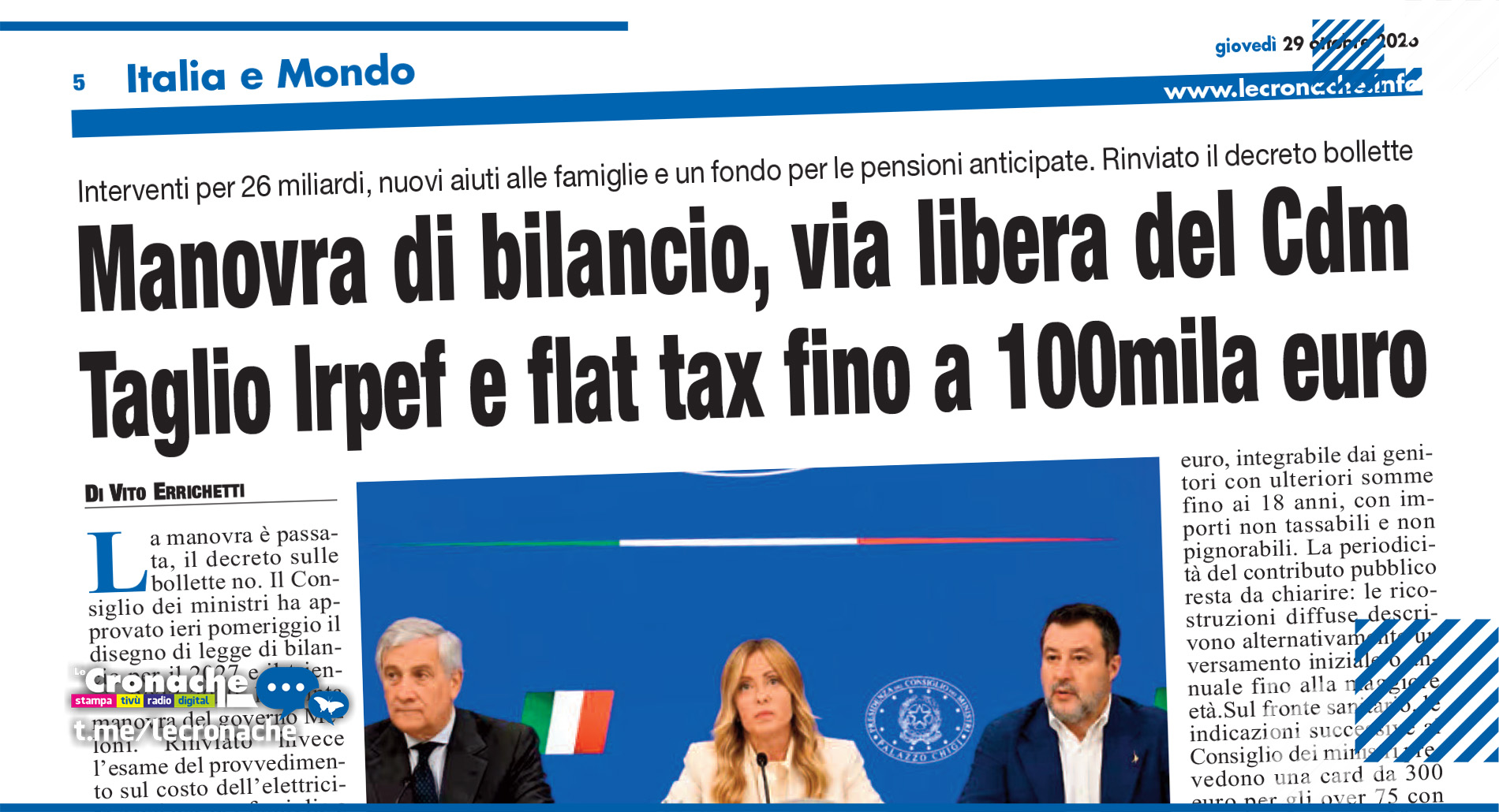 MANOVRA DI BILANCIO: VIA LIBERA