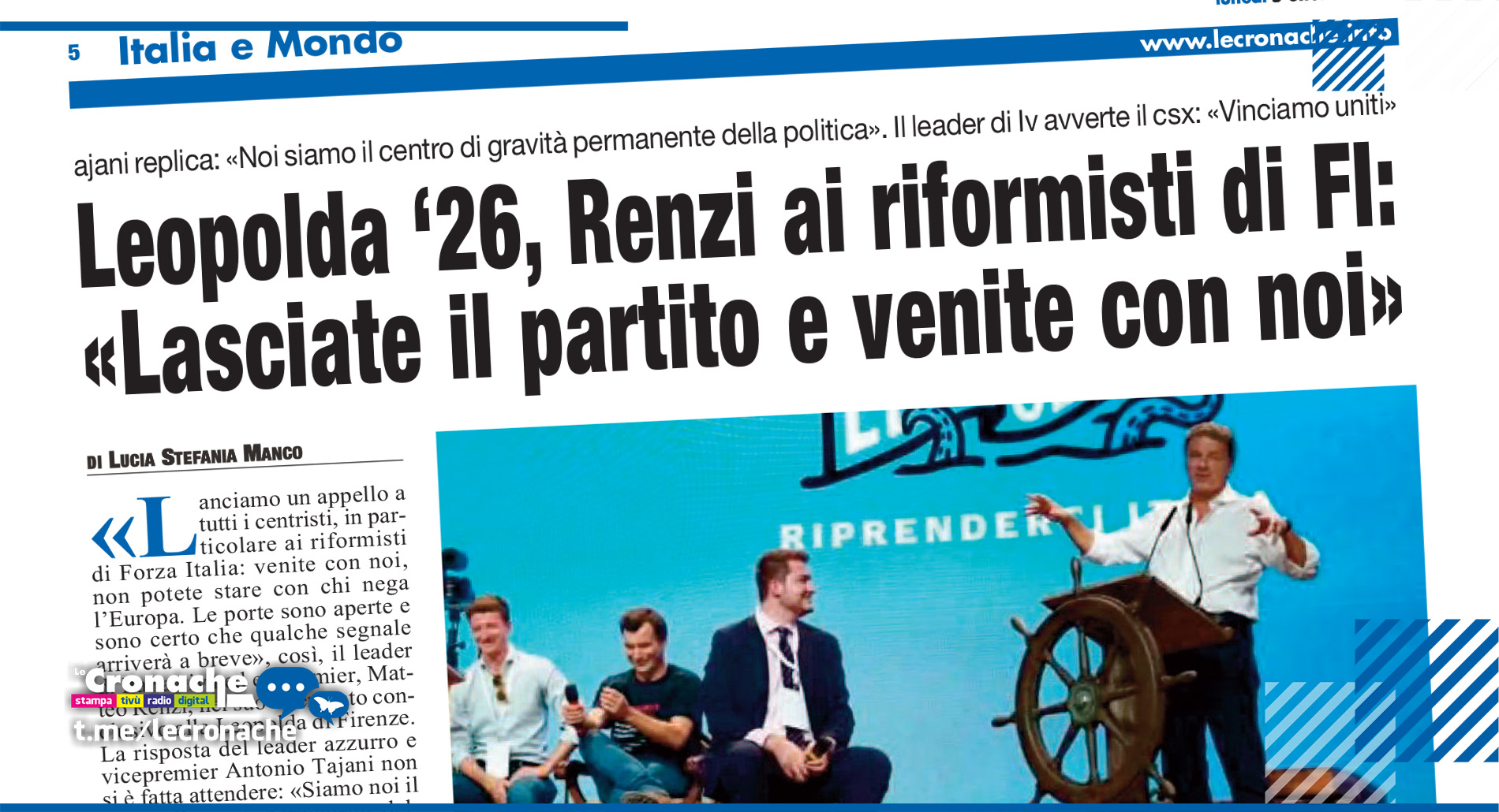 RENZI AI RIFORMISTI DI FI: «VENITE CON NOI»