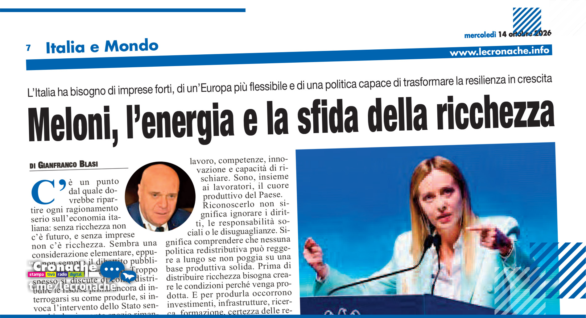 MELONI, L’ENERGIA E LA SFIDA DELLA RICCHEZZA