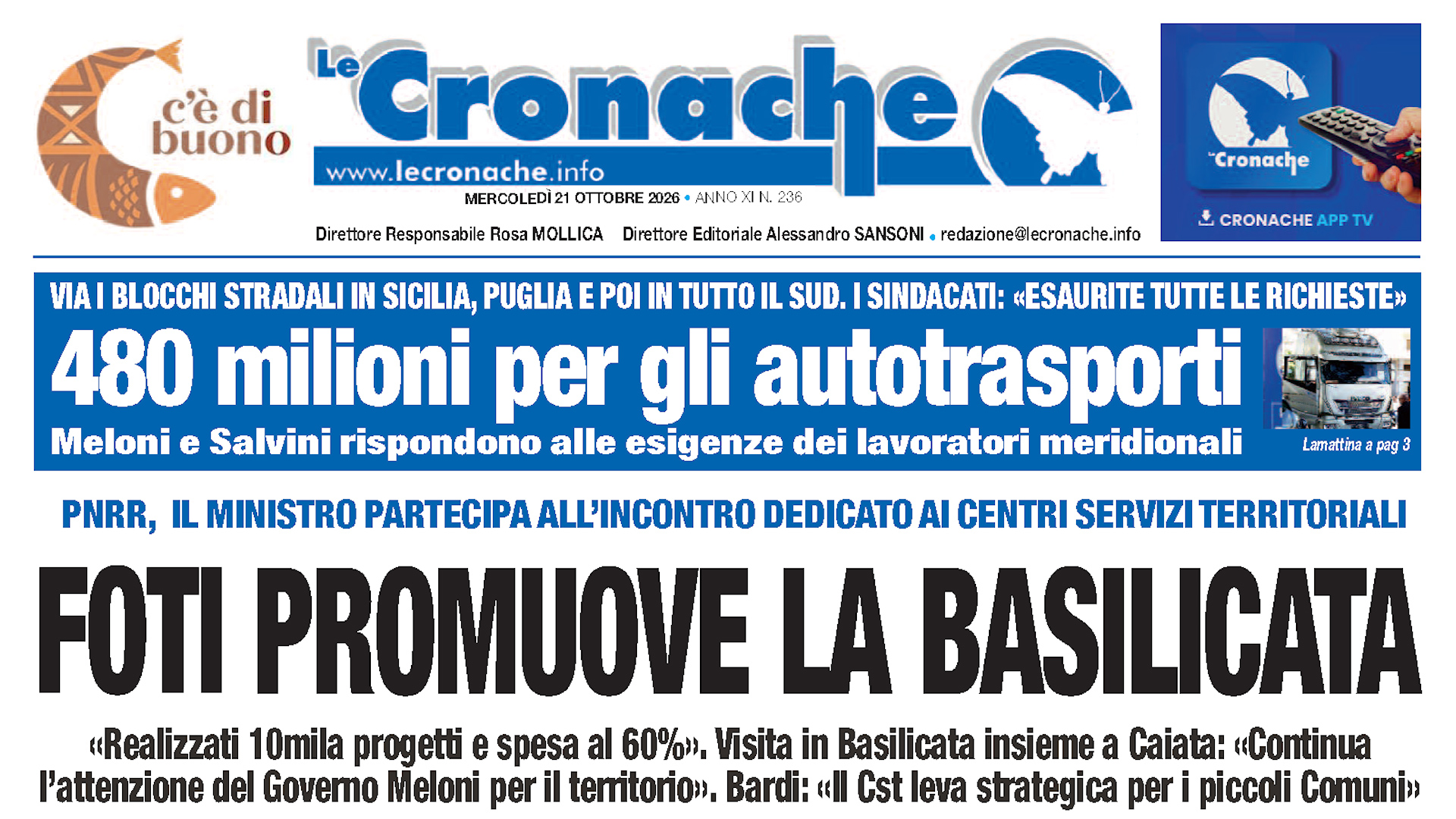 LA RASSEGNA STAMPA DEL 21 OTTOBRE 2026