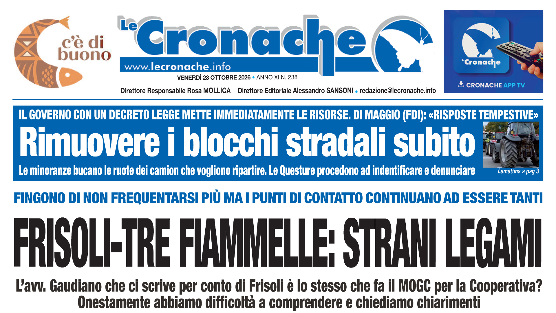 LA RASSEGNA STAMPA DEL 23 OTTOBRE 2026