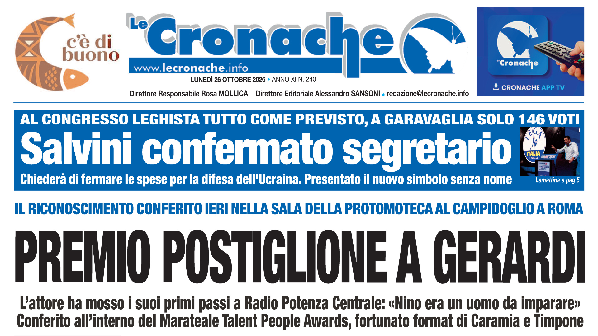 LA RASSEGNA STAMPA DEL 26 OTTOBRE 2026