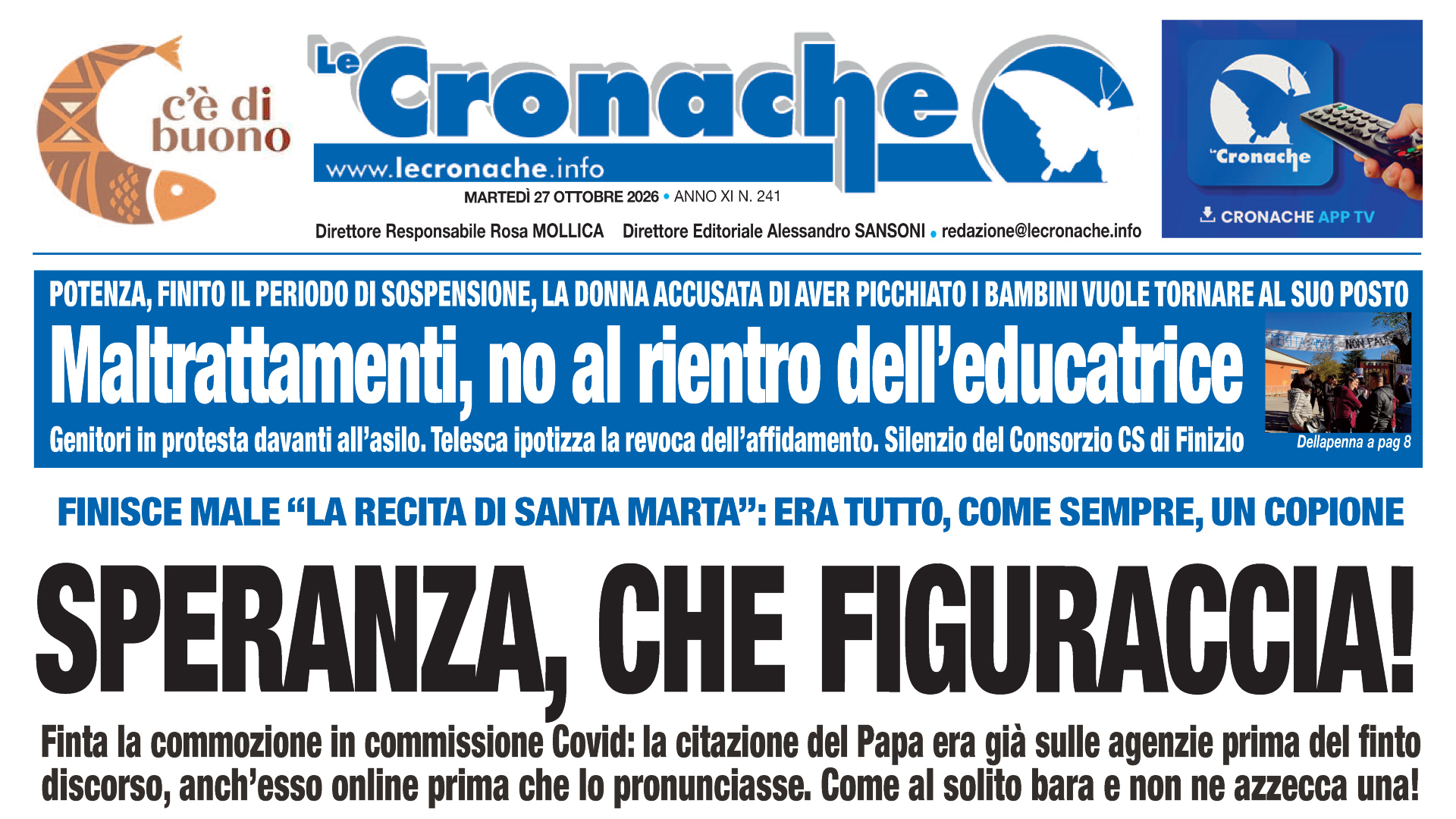 LA RASSEGNA STAMPA DEL 27 OTTOBRE 2026