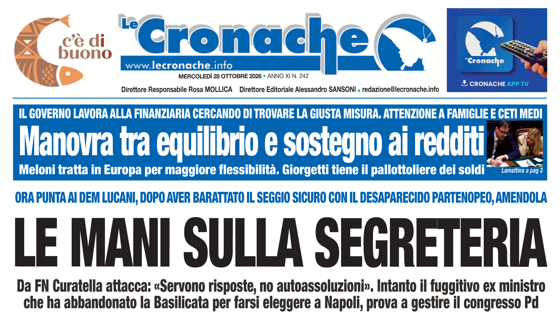 LA RASSEGNA STAMPA DEL 28 OTTOBRE 2026