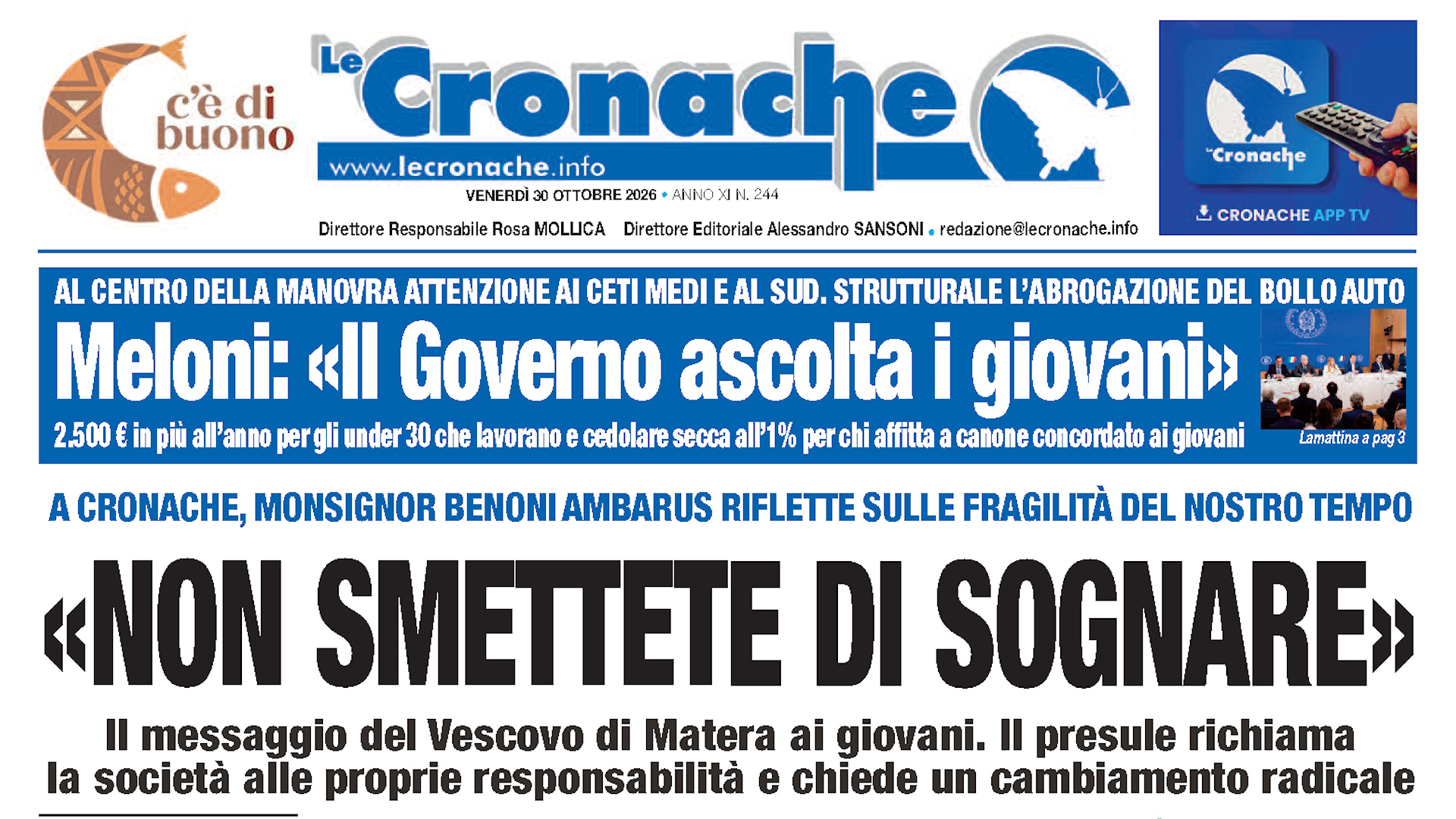LA RASSEGNA STAMPA DEL 30 OTTOBRE 2026